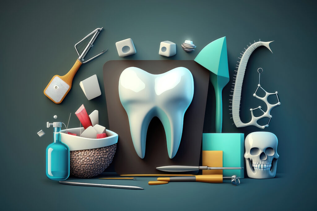 creative tooth illustration different tools dental care dental background ai generation